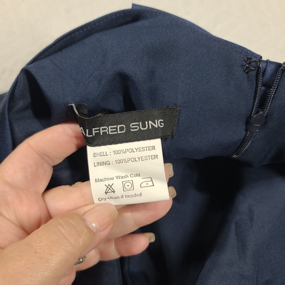 Alfred Sung D770 midnight navy sleeveless satin trumpet gown Size 18 black tie - Picture 15 of 16